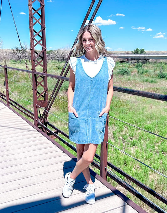 Blessed Denim Pocket Dress